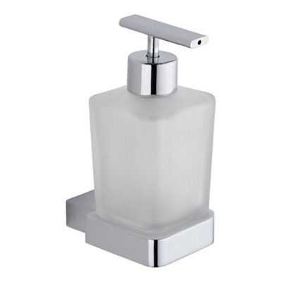 Homestylestore Chrome Wall Mounted Square Glass Bathroom Soap Dispenser And Chrome Holder - image 1