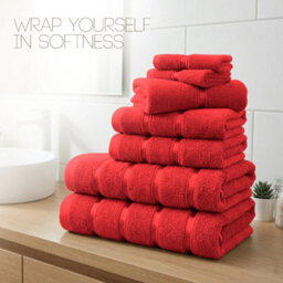 Casabella Towels Set, 8 Pc Towels For Bathroom, 100% Cotton, 2 Bath Towels, 2 Hand Towels, 4 Face Cloth, Red - thumbnail 8