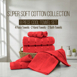 Casabella Towels Set, 8 Pc Towels For Bathroom, 100% Cotton, 2 Bath Towels, 2 Hand Towels, 4 Face Cloth, Red - thumbnail 2