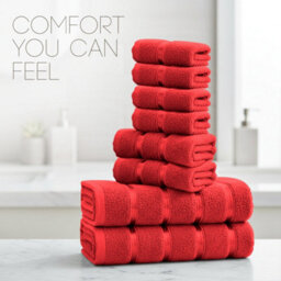 Casabella Towels Set, 8 Pc Towels For Bathroom, 100% Cotton, 2 Bath Towels, 2 Hand Towels, 4 Face Cloth, Red - thumbnail 6