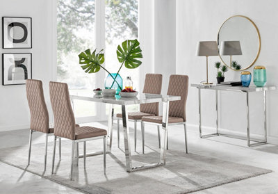 Furniturebox Uk Kylo White Marble Effect Dining Table & 4 Cappuccino Milan Chrome Leg Chairs - image 1
