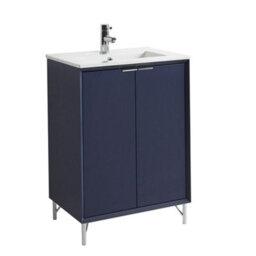 Homestylestore Navy Blue 610mm Bathroom Vanity Unit With Basin And Chrome Finger Pull Handle - thumbnail 1