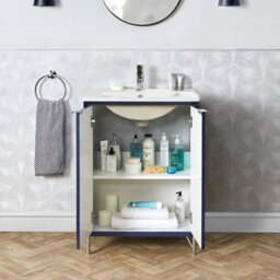 Homestylestore Navy Blue 610mm Bathroom Vanity Unit With Basin And Chrome Finger Pull Handle - thumbnail 2