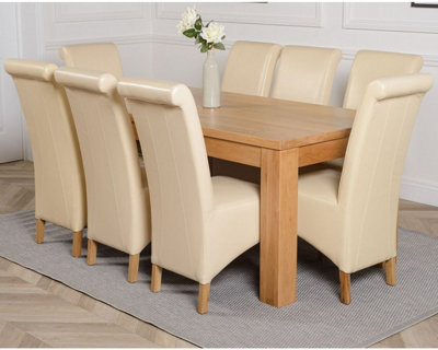 That's Furniture Dakota 182 X 92 Cm Chunky Oak Large Dining Table And 8 Chairs Dining Set With Montana Ivory Leather Chairs - image 1