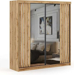 M N Furniture Ltd Wardrobe With Mirror, Led Light, Modern Sliding Door Bedroom Cabinet With Mirror,drawers And  Silver/black Trim (Oak,200Cm) - thumbnail 2