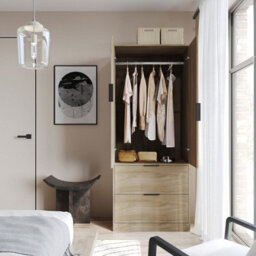 Urbn-Living Urbnliving 179Cm Height 2 Door 2 Drawer Minimalist Bedroom Oak Wardrobe Storage & Hanging Rail - thumbnail 3