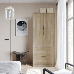 Urbn-Living Urbnliving 179Cm Height 2 Door 2 Drawer Minimalist Bedroom Oak Wardrobe Storage & Hanging Rail