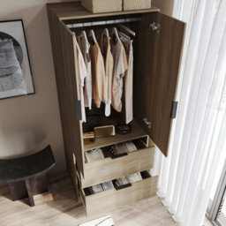 Urbn-Living Urbnliving 179Cm Height 2 Door 2 Drawer Minimalist Bedroom Oak Wardrobe Storage & Hanging Rail - thumbnail 4