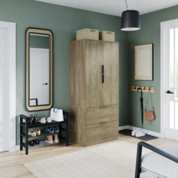 Urbn-Living Urbnliving 179Cm Height 2 Door 2 Drawer Minimalist Bedroom Oak Wardrobe Storage & Hanging Rail - thumbnail 2