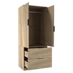 Urbn-Living Urbnliving 179Cm Height 2 Door 2 Drawer Minimalist Bedroom Oak Wardrobe Storage & Hanging Rail - thumbnail 5