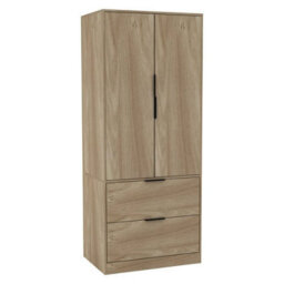 Urbn-Living Urbnliving 179Cm Height 2 Door 2 Drawer Minimalist Bedroom Oak Wardrobe Storage & Hanging Rail - thumbnail 6