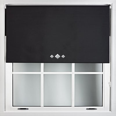 Furnished Thermal Blackout Roller Blinds With Triple Diamond Eyelets & Metal Fittings - Black (W)190Cm (L)210Cm - image 1