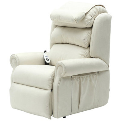 Loops Comfortable Dual Motor Rise And Recline Armchair With Waterfall Pillow In Cream Suedette - image 1