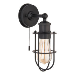 FNX Bathrooms Matt Black Caged Industrial Wall Light With Pull Switch, Ip44 Bathroom Rated, E27 Led Compatible - thumbnail 2
