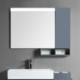 Homestylestore Black Grey Wall Mounted Waterproof Led Bathroom Mirror, Side Cabinet And Open Shelf 1000 X 680mm