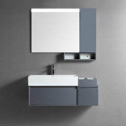 Homestylestore Black Grey Wall Mounted Waterproof Led Bathroom Mirror, Side Cabinet And Open Shelf 1000 X 680mm - thumbnail 2