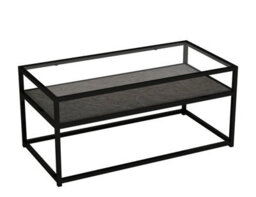 Urbn-Living Urbnliving Height 45Cm Black Stone Colour Glass Display Top Coffee Table With Steel Frame Reversible Wooden Storage Shelf - thumbnail 2