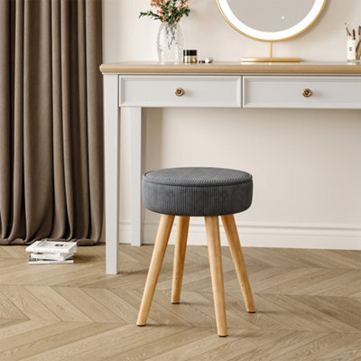 Living And Home Grey Corduroy Round Dressing Table Stool Footstool Dia 350 X H 430 mm - image 1