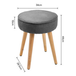 Living And Home Grey Corduroy Round Dressing Table Stool Footstool Dia 350 X H 430 mm - thumbnail 6