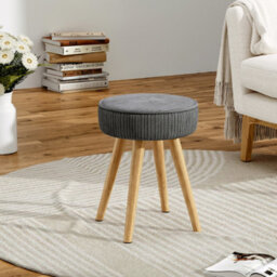 Living And Home Grey Corduroy Round Dressing Table Stool Footstool Dia 350 X H 430 mm - thumbnail 2