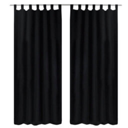 Berkfield 2 Pcs Black Micro-Satin Curtains With Loops 140 X 225 Cm - thumbnail 1