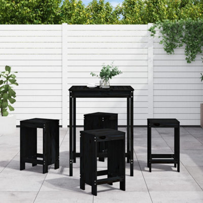 Berkfield 5 Piece Garden Bar Set Black Solid Wood Pine - image 1