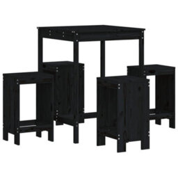 Berkfield 5 Piece Garden Bar Set Black Solid Wood Pine - thumbnail 2