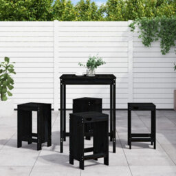 Berkfield 5 Piece Garden Bar Set Black Solid Wood Pine - thumbnail 1
