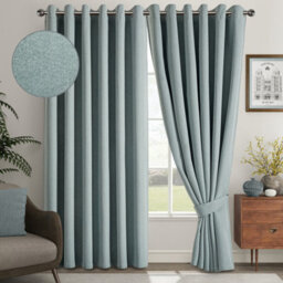 Ameha Sage Green Linen Curtain 100% Blackout Thermal Energy Efficient Thermal Insulated 66X90' Curtain Pair For Modern Uk Homes