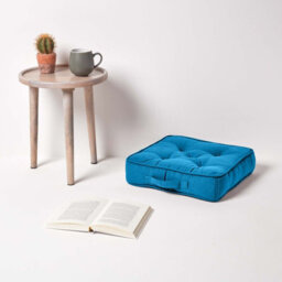 Homescapes Rajput Ribbed Cotton Floor Cushion Teal - thumbnail 2