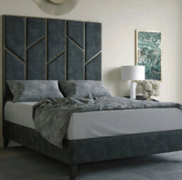 Stratus Interiors Julius Gold And Silver Abstract Accent Strip Bed Frame Optional Gas Lift Storage - Steel Plush - Slatted Base