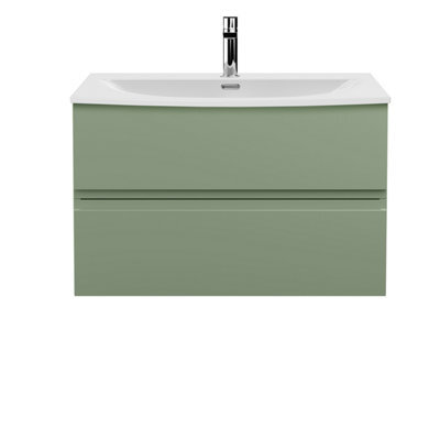 Hudson Reed Urban Satin Green Wall Hung 2 Drawer Vanity Unit And Curved Basin With Silent Close, 525 X 810 X 440 - image 1