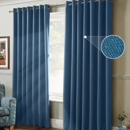 Moonlight Bedding 100%blackout Eyelet Linen Texture Curtain Pair Thermal Energy Efficient For Summer Winter Uk Home(Blue, 66X90'') - thumbnail 1
