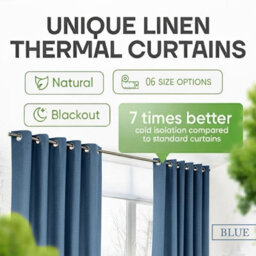 Moonlight Bedding 100%blackout Eyelet Linen Texture Curtain Pair Thermal Energy Efficient For Summer Winter Uk Home(Blue, 66X90'') - thumbnail 2