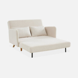 Sweeek - 2-Seater Scandinavian Convertible Sofa With Boucle Fabric Panam Boucle Off-White Boucle 131X75X81 Cm - thumbnail 6