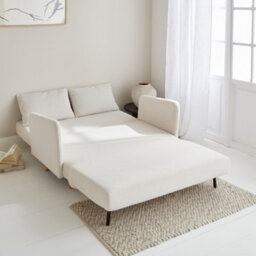 Sweeek - 2-Seater Scandinavian Convertible Sofa With Boucle Fabric Panam Boucle Off-White Boucle 131X75X81 Cm - thumbnail 2
