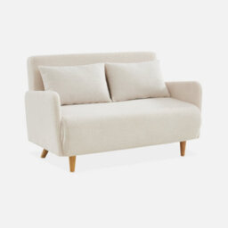 Sweeek - 2-Seater Scandinavian Convertible Sofa With Boucle Fabric Panam Boucle Off-White Boucle 131X75X81 Cm - thumbnail 3