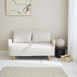 Sweeek - 2-Seater Scandinavian Convertible Sofa With Boucle Fabric Panam Boucle Off-White Boucle 131X75X81 Cm