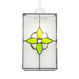 Happy Homewares Traditional Clear Glass Tiffany Style Pendant Light Shade With Green Panels - thumbnail 2