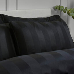 Catherine Lansfield So Soft Satin Stripe King Duvet Cover Set With Pillowcases Black - thumbnail 2