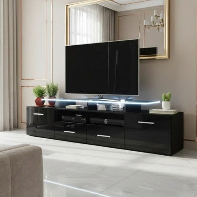 Evora 194Cm Modern Tv Unit Black High Gloss Media Cabinet With Sleek Contemporary Design Led - image 1