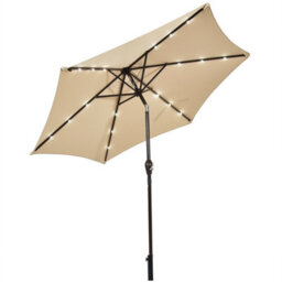 Costway 2.7M Outdoor Parasol 18 Solar Power Led Lights Patio Umbrella With Tilt Crank Handle Beige - thumbnail 2