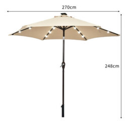 Costway 2.7M Outdoor Parasol 18 Solar Power Led Lights Patio Umbrella With Tilt Crank Handle Beige - thumbnail 3