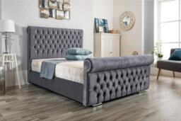 UKBEDFURNITURE Faye Grey Plush Valvet Upholstered Bed Frame Only - Slatted Base - 48 Inch Headboard - thumbnail 1