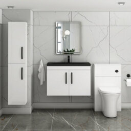 Royal Bathrooms Turin 800mm Wall Hung Vanity Unit 2 Door Gloss White With Black Basin & Handles - thumbnail 5