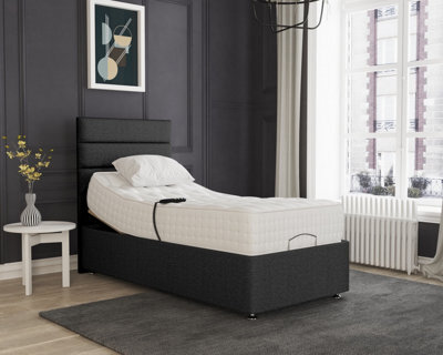Milan Electric Adjustable Bed Set Fabric Pocket Sprung Mattress, Floor Standing Headboard - 4Ft6 - Black - image 1