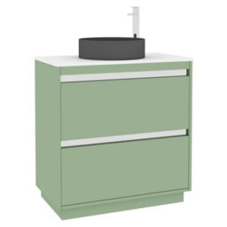 Royal Bathrooms Orion 800mm Mint Sage Floor Standing Plain White Countertop Vanity Unit 2 Drawer With Art Round Basin & Chrome Accent Trim - thumbnail 6