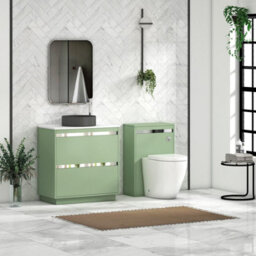 Royal Bathrooms Orion 800mm Mint Sage Floor Standing Plain White Countertop Vanity Unit 2 Drawer With Art Round Basin & Chrome Accent Trim - thumbnail 3