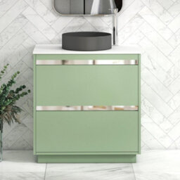 Royal Bathrooms Orion 800mm Mint Sage Floor Standing Plain White Countertop Vanity Unit 2 Drawer With Art Round Basin & Chrome Accent Trim