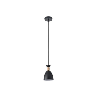 Simple Lighting Black Cone E27 Pendant Light With Wood Detail And 1 Metre Cable - image 1